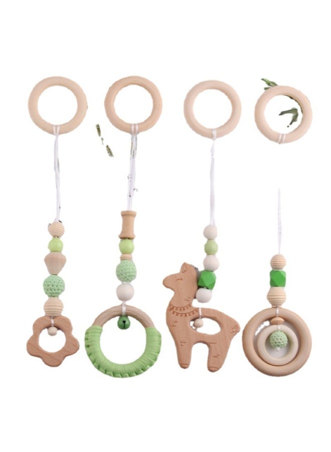 Children's Bell Toys Baby's Fitness Toys Wooden Fitness Equipment Beech Grinding Stick Glue-Color:Custom Color Four-piece Set - Image 5