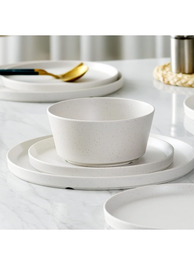 FINE&NICE FINENICE 12PCS Melamine Dinnerware Sets Outdoor Dinnerware Sets for 4 Durable Camper Dinnerware Lightweight Dishwasher Safe and BPA Free Spotty White  - Image 4