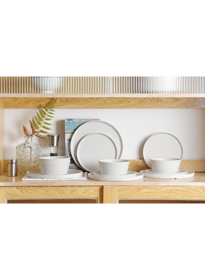 FINE&NICE FINENICE 12PCS Melamine Dinnerware Sets Outdoor Dinnerware Sets for 4 Durable Camper Dinnerware Lightweight Dishwasher Safe and BPA Free Spotty White  - Image 3