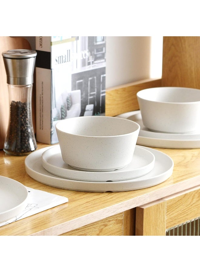 FINE&NICE FINENICE 12PCS Melamine Dinnerware Sets Outdoor Dinnerware Sets for 4 Durable Camper Dinnerware Lightweight Dishwasher Safe and BPA Free Spotty White  - Image 2