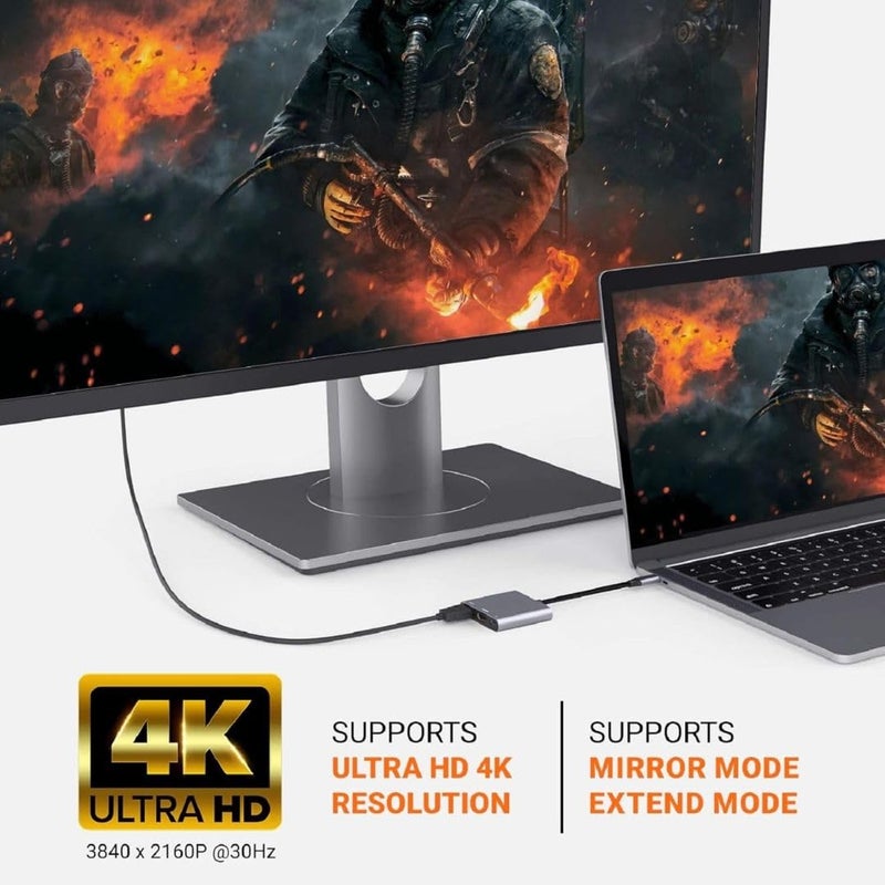 Aliens 3-in-1 Multiport USB Hub Type C to HDMI Adapter 4K@30Hz, 100W PD Fast Charging Port, USB A 3.0 @5Gbps Speed Adapter for Laptop, MacBook Pro Air, Windows, Tablet,Smartphone & All Type C Devices - Image 2
