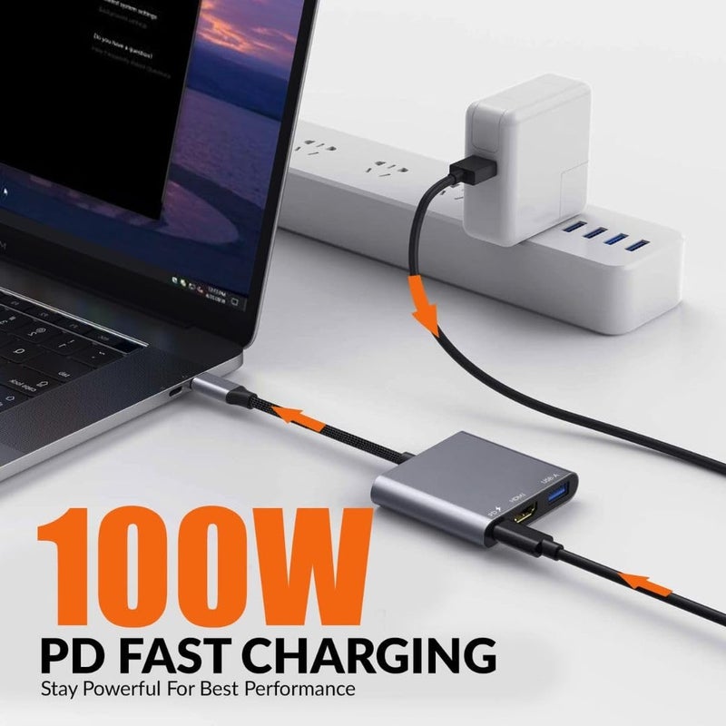 Aliens 3-in-1 Multiport USB Hub Type C to HDMI Adapter 4K@30Hz, 100W PD Fast Charging Port, USB A 3.0 @5Gbps Speed Adapter for Laptop, MacBook Pro Air, Windows, Tablet,Smartphone & All Type C Devices - Image 4