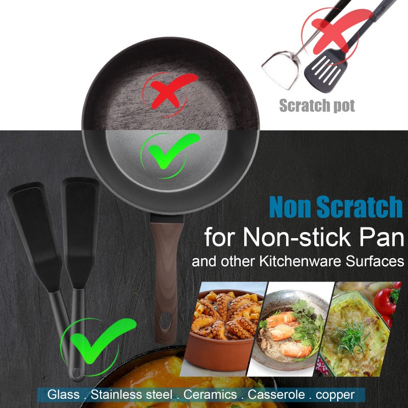 Zopeal 2 Pieces Silicone Narrow Skinny Spatula Crepe Flipper Long Spatula Heat Resistant Cooking Spatula Non Stick Pancake Spatula for Cooking Egg Burgers Pizza Pancake Steak Omelet(Black) - Image 5