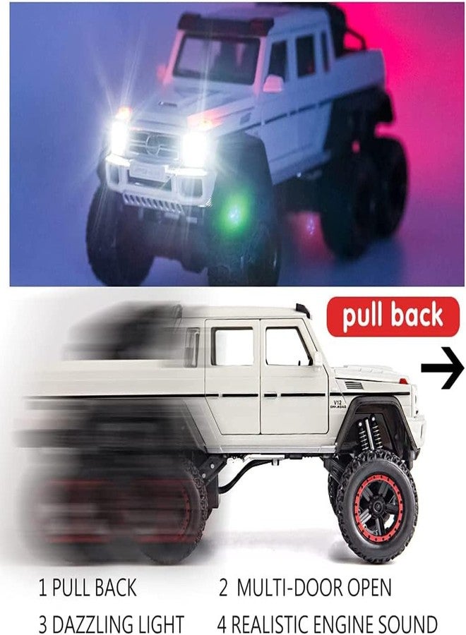 PEZYOX 1:22 AMG 6x6 Diecast Metal Toy Car Model for Kids Pull Back Action Openable Doors with Light & Sound Features Durable Alloy Vehicle Collectible & Giftable (White) - Image 3