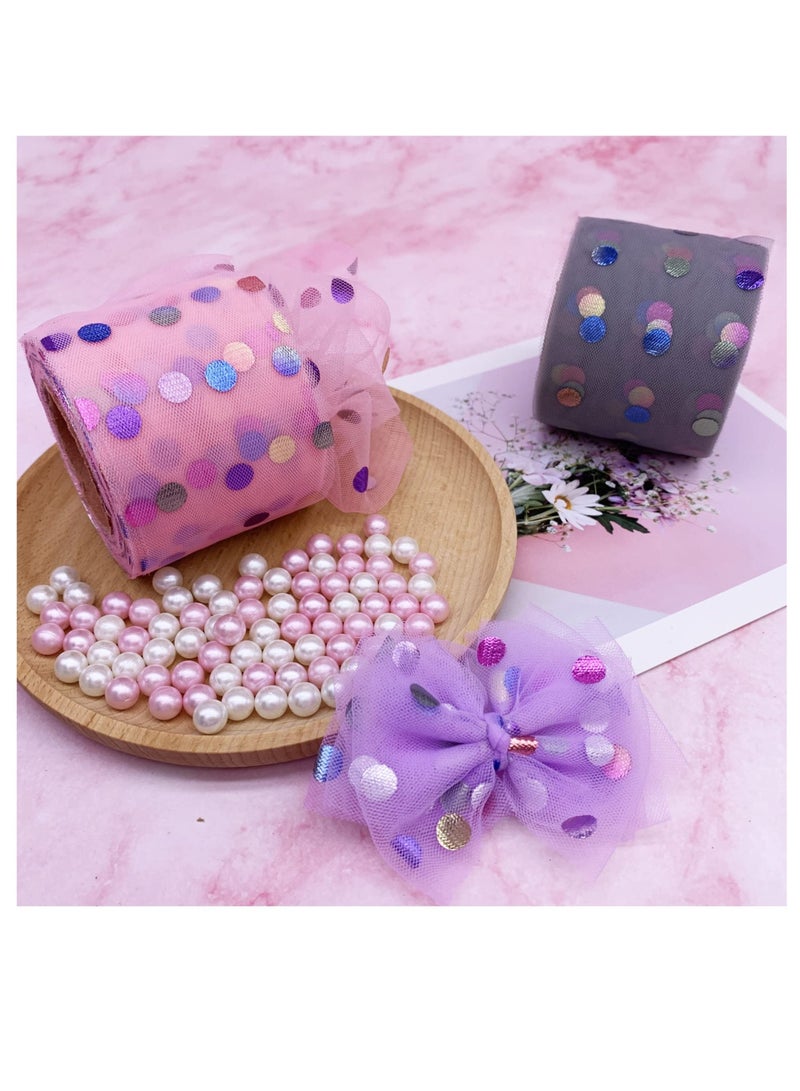 Tulle Fabric Ribbon 6 Rolls 2.4" Wide X 25 Yards Colorful Dot Soft Chiffon Tulle Sheer Ribbon for DIY Craft Bouquet Gift Bow Wrapping Holiday Wedding Decoration - Image 2