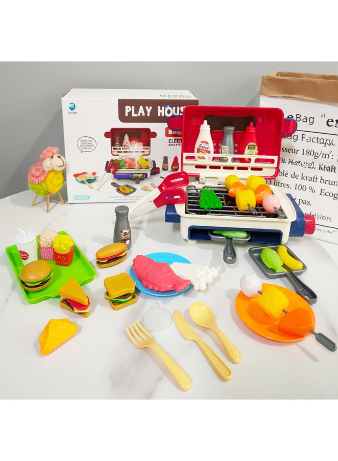 Electric Simulated Spray Barbecue Grill Light Music Food Coloring Children's Play House Toy Kitchen Cooking Toy-Color:Spray Color-changing Barbecue Oven Pink English - Image 4