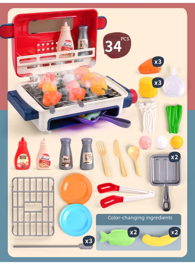 Electric Simulated Spray Barbecue Grill Light Music Food Coloring Children's Play House Toy Kitchen Cooking Toy-Color:Spray Color-changing Barbecue Oven Pink English - Image 5