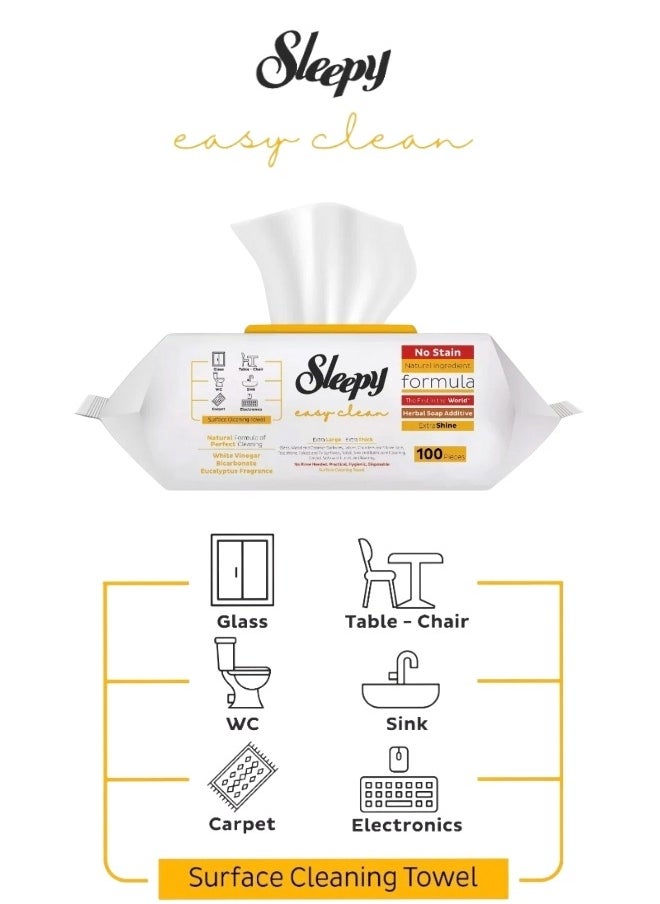 Sleepy Easy Clean Multi-Purpose Cleaning Wet Wipes, Herbal Soap & Eucalyptus Fragrance Additive 100 Wipes (For Cleaning Glass, Tables, WC, Sinks, Carpets, and Electronics)  - Image 1