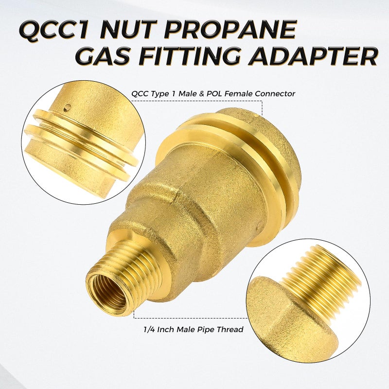 ETERMETA QCC1 Nut Propane Gas Fitting Hose Adapter with 1/4" Male Pipe Thread, 1/4 In. x 1/4 In. Npt Female Coupler, 3/8 Male Flare x 1/4 Male Npt, 3 Pack 1/4 Inch Brass Quick Connect Fittings for Propane - Image 3