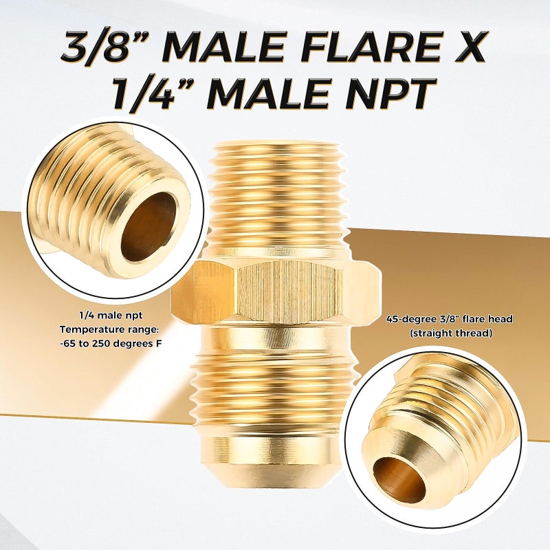 ETERMETA QCC1 Nut Propane Gas Fitting Hose Adapter with 1/4" Male Pipe Thread, 1/4 In. x 1/4 In. Npt Female Coupler, 3/8 Male Flare x 1/4 Male Npt, 3 Pack 1/4 Inch Brass Quick Connect Fittings for Propane - Image 4