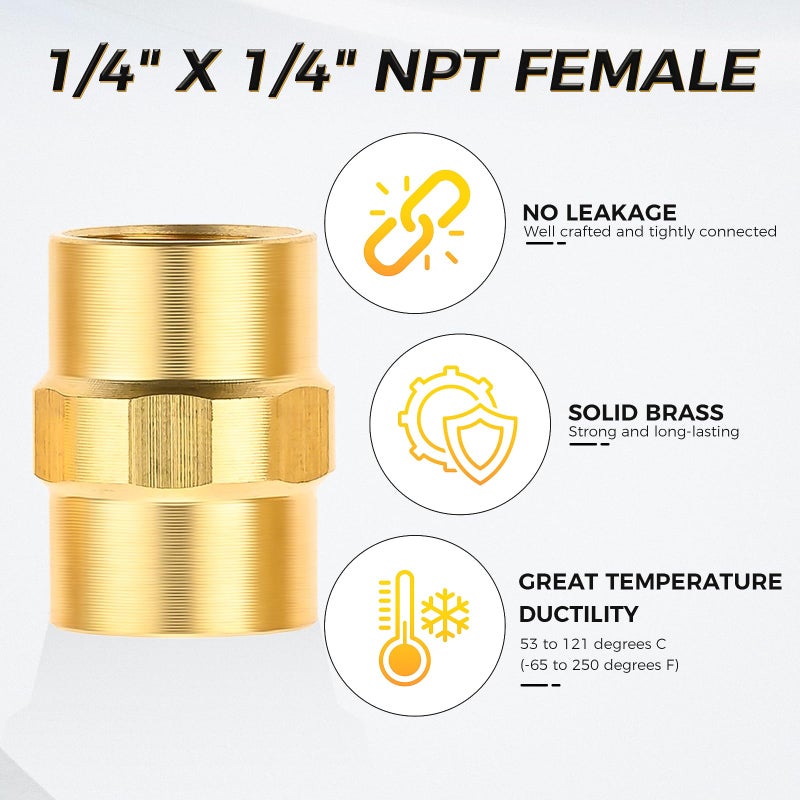 ETERMETA QCC1 Nut Propane Gas Fitting Hose Adapter with 1/4" Male Pipe Thread, 1/4 In. x 1/4 In. Npt Female Coupler, 3/8 Male Flare x 1/4 Male Npt, 3 Pack 1/4 Inch Brass Quick Connect Fittings for Propane - Image 5