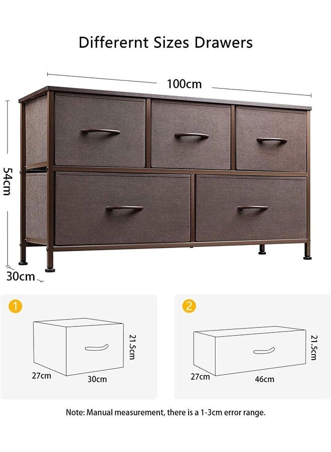 GoldenLike خزانة تخزين، خزانة ذات أدراج بطبقتين، وحدة تنظيم تخزين متعددة الوظائف لرف منظم تخزين كبير للخزانة مع 5 صناديق تخزين قماشية لغرفة المعيشة والمدخل والمكتب - Image 3