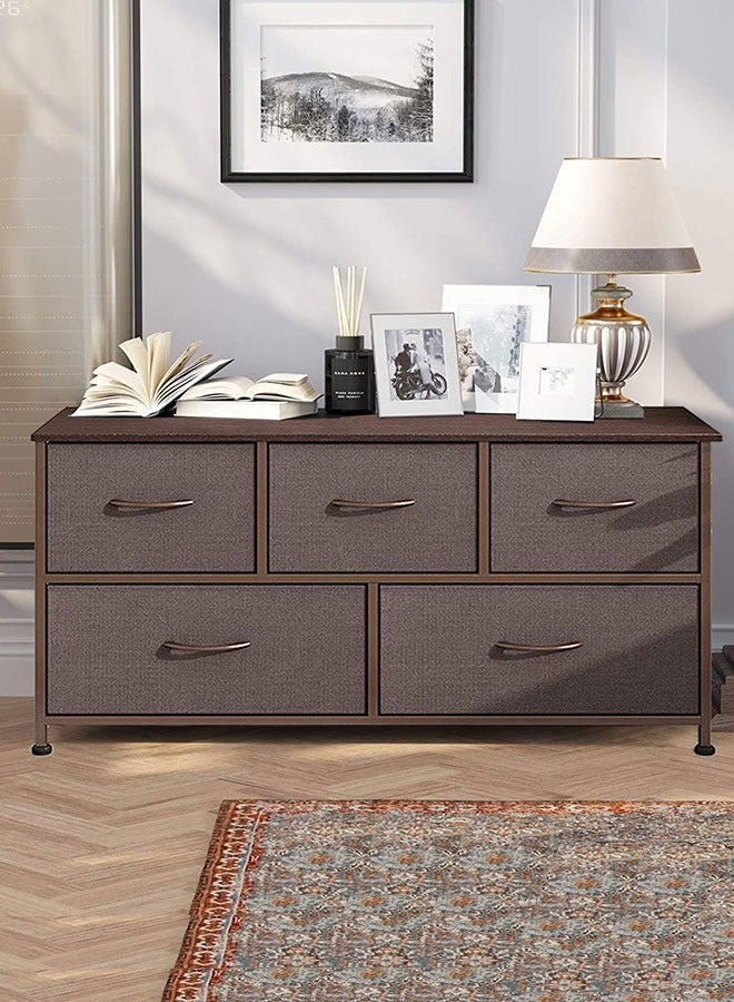 GoldenLike خزانة تخزين، خزانة ذات أدراج بطبقتين، وحدة تنظيم تخزين متعددة الوظائف لرف منظم تخزين كبير للخزانة مع 5 صناديق تخزين قماشية لغرفة المعيشة والمدخل والمكتب - Image 1