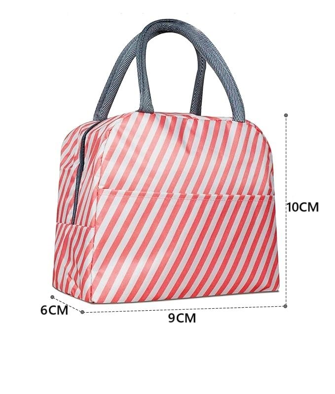 House of Quirk Insulated Lunch Bags Small for Women Work,Student Kids to School,Thermal Cooler Tote Bag Picnic Organizer Storage Lunch Box Portable and Reusable (Pink Stripes, Oxford Fabric) - Image 5