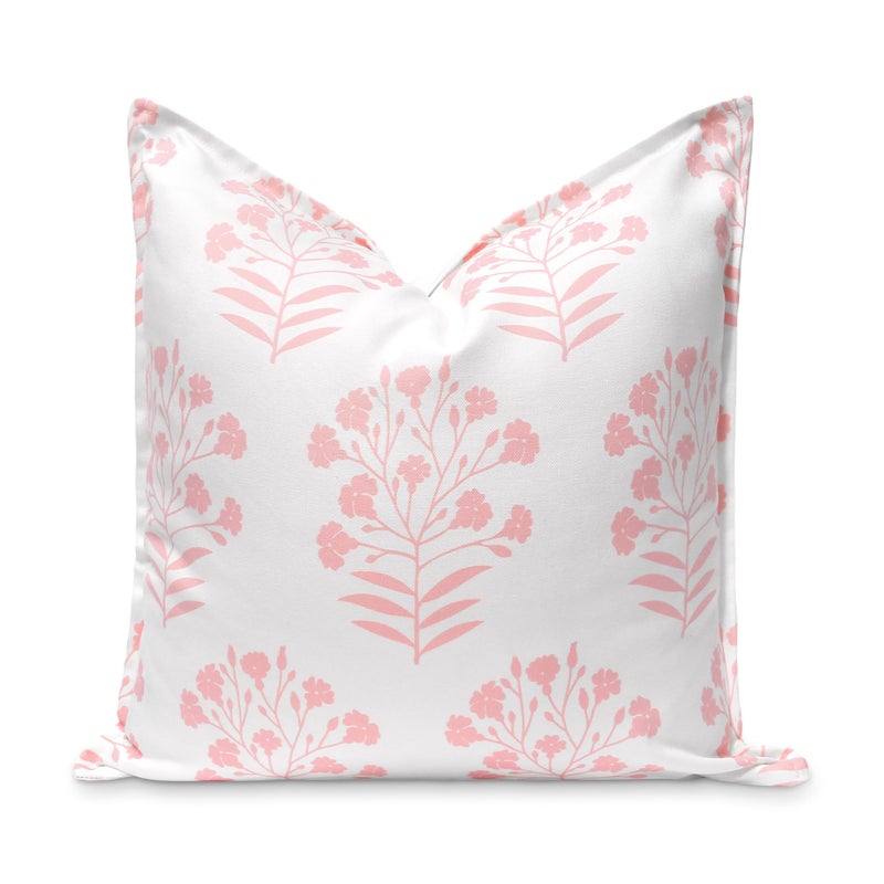 Hofdeco Premium Coastal Patio Indoor Outdoor Throw Pillow Cover Only 20x20 Water Repellent for Backyard Couch Blush Pink Print Floral - Image 2