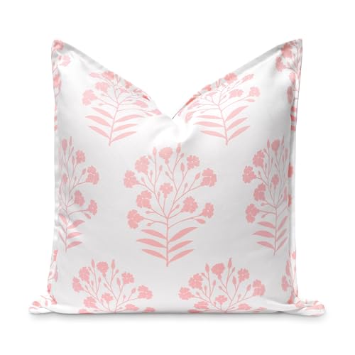 Hofdeco Premium Coastal Patio Indoor Outdoor Throw Pillow Cover Only 20x20 Water Repellent for Backyard Couch Blush Pink Print Floral - Image 1