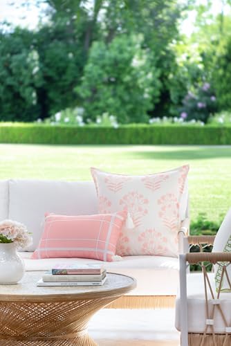 Hofdeco Premium Coastal Patio Indoor Outdoor Throw Pillow Cover Only 20x20 Water Repellent for Backyard Couch Blush Pink Print Floral - Image 3