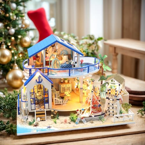 RHZN Miniature House Kit Dollhouse Kit Miniature Kit DIY Mini House Building Kit for Adult Beach House - Image 5
