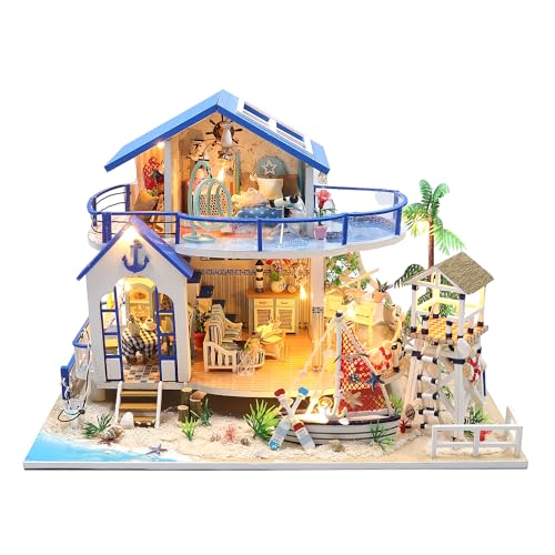 RHZN Miniature House Kit Dollhouse Kit Miniature Kit DIY Mini House Building Kit for Adult Beach House - Image 1