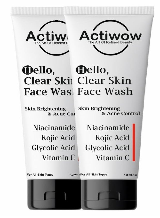 Actiwow Hello Clear Skin Face Wash | Kojic Acid | Niacinamide Whiteheads and Dull Skin |100ml Pack of 2 - Image 1