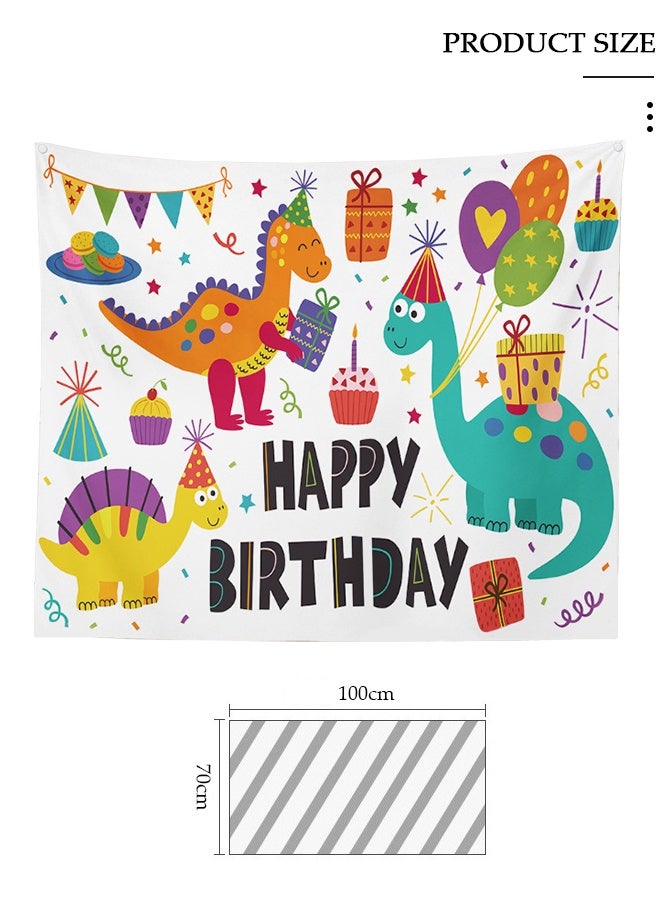 DUNISO لافتة عيد ميلاد ديناصور للأطفال، خلفية تصوير عيد ميلاد ديناصور سعيد، قماش خلفية حفلة عيد ميلاد ديناصور كرتوني بالألوان المائية، قماش خلفية موضوع الديناصور القابل للطي لزينة حفلة عيد الميلاد - Image 5