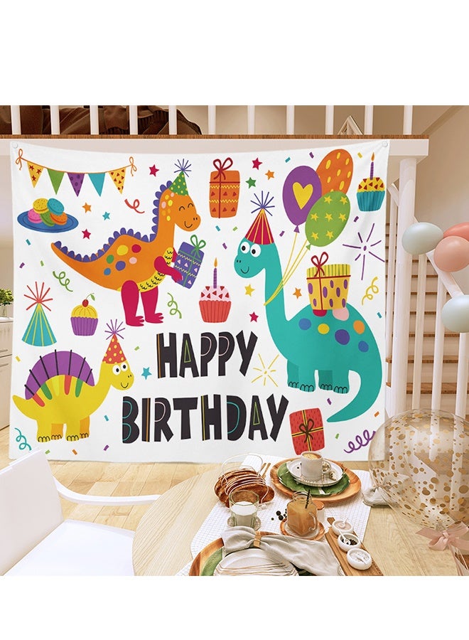 DUNISO لافتة عيد ميلاد ديناصور للأطفال، خلفية تصوير عيد ميلاد ديناصور سعيد، قماش خلفية حفلة عيد ميلاد ديناصور كرتوني بالألوان المائية، قماش خلفية موضوع الديناصور القابل للطي لزينة حفلة عيد الميلاد - Image 2