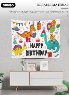 DUNISO Dinosaur Birthday Banner for Kids, Dinosaur Happy Birthday Photography Background, Watercolor Cartoon Dinosaur Birthday Party Backdrop Tapestry, Foldable Dinosaur Theme Background Cloth for Birthday Party Decoration Supplies  - Image 2