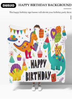 DUNISO Dinosaur Birthday Banner for Kids, Dinosaur Happy Birthday Photography Background, Watercolor Cartoon Dinosaur Birthday Party Backdrop Tapestry, Foldable Dinosaur Theme Background Cloth for Birthday Party Decoration Supplies  - Image 3