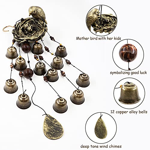 Askhald Bird Nest Wind Chimes,Wind Chimes for Outside with 12 Wind Bells for Glory Mothers Love Gift,Bird Bells Chimes Hanging Decoration for Outside Garden Yard Church, Bronze - Image 2