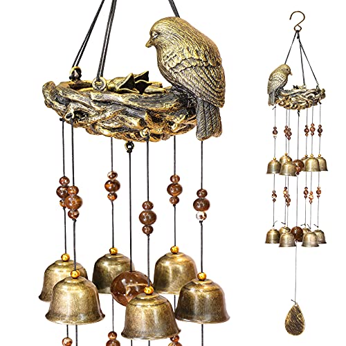 Askhald Bird Nest Wind Chimes,Wind Chimes for Outside with 12 Wind Bells for Glory Mothers Love Gift,Bird Bells Chimes Hanging Decoration for Outside Garden Yard Church, Bronze - Image 1