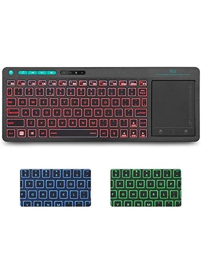 K18 Plus Wireless 3 Led Color Backlit Multimedia Keyboard With Multi Touch Big Size Trackpad Rechargable Keyboard For Android Tv Box Pc Smart Tv Xbox Raspberry Pi Htpc Iptv Windows Macos
