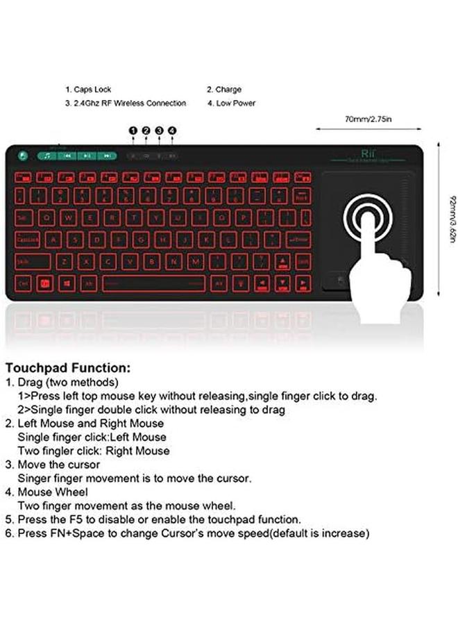 K18 Plus Wireless 3 Led Color Backlit Multimedia Keyboard With Multi Touch Big Size Trackpad Rechargable Keyboard For Android Tv Box Pc Smart Tv Xbox Raspberry Pi Htpc Iptv Windows Macos