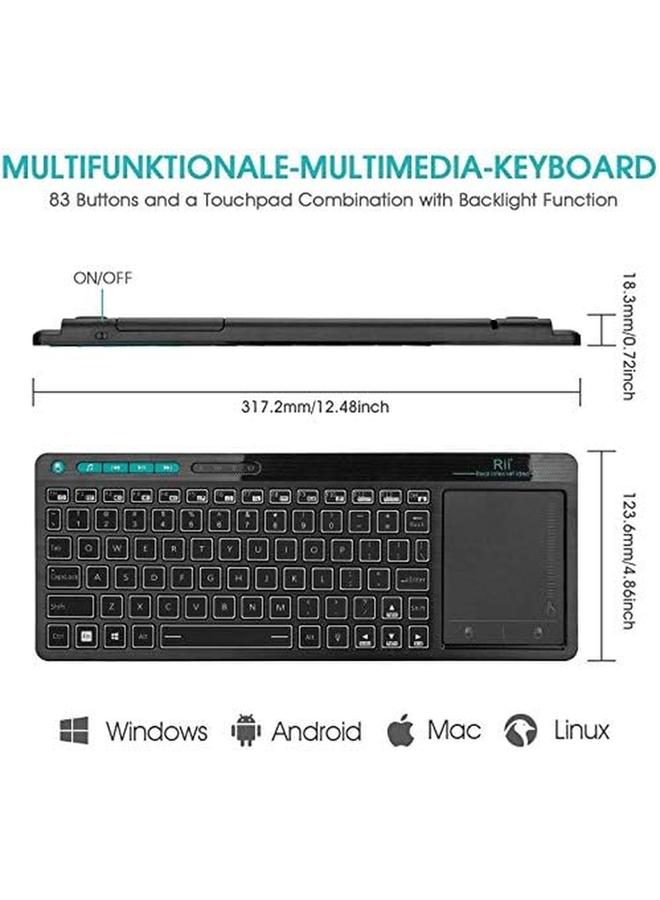K18 Plus Wireless 3 Led Color Backlit Multimedia Keyboard With Multi Touch Big Size Trackpad Rechargable Keyboard For Android Tv Box Pc Smart Tv Xbox Raspberry Pi Htpc Iptv Windows Macos