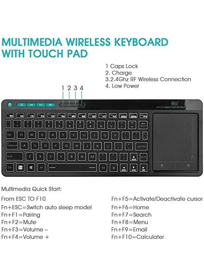 K18 Plus Wireless 3 Led Color Backlit Multimedia Keyboard With Multi Touch Big Size Trackpad Rechargable Keyboard For Android Tv Box Pc Smart Tv Xbox Raspberry Pi Htpc Iptv Windows Macos