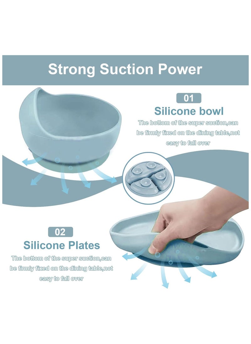 bbet Baby Silicone Feeding Set, Suction Silicone Baby Bowl-Self Eating Utensils Set with Spoons, Bibs, Toddlers Spoon Set, Plate Kit  - Image 2