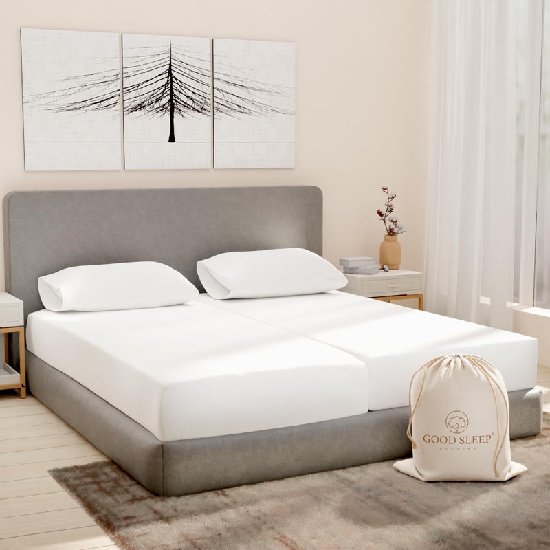 Split King Sheets Sets for Adjustable Bed Cotton Luxury Sheets 1000 TC Egyptian Cotton Sheets 5 Piece 100 Cotton Split King Sheet Set Sateen Sheets 2 Fitted  16 Deep Pocket White