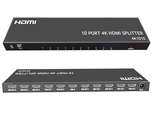 KAGO 4K HDMI Splitter 1 in 10 Out - Powered Splitters 10 Way Monitor Outputs,Support 4K@30Hz,3D Audio Video Sync,Plug&Play for HDTV PS4/5 Xbox PC Laptop - Image 1