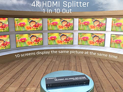 KAGO 4K HDMI Splitter 1 in 10 Out - Powered Splitters 10 Way Monitor Outputs,Support 4K@30Hz,3D Audio Video Sync,Plug&Play for HDTV PS4/5 Xbox PC Laptop - Image 2