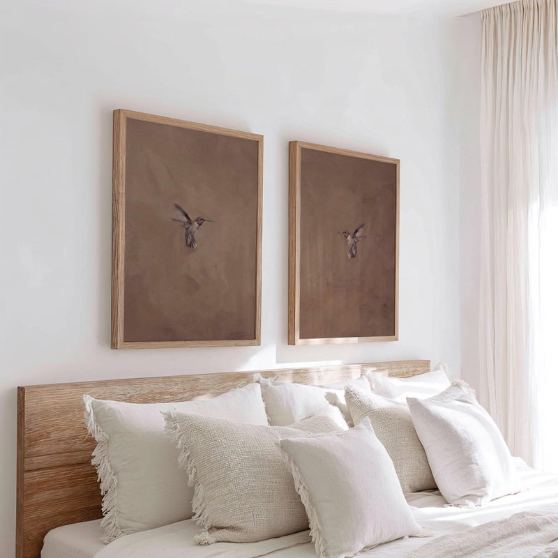 TNESSENTIAL Set of 2 Wabi Sabi Hummingbird Prints, Brown Japandi Bird Wall Art, Framed Luxurious Posters for Bedroom, Above Bed Art - Image 3