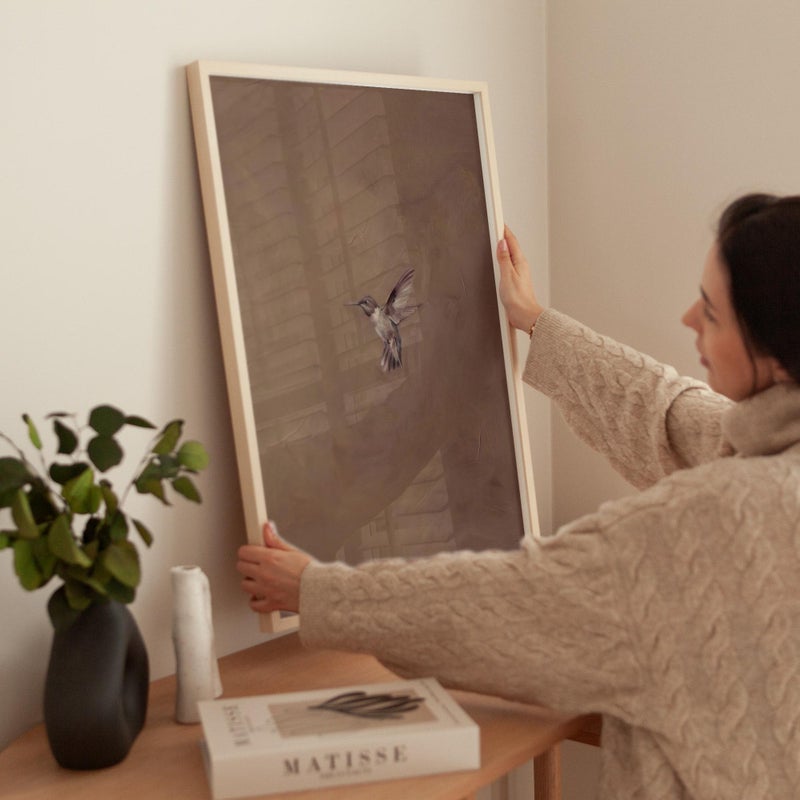 TNESSENTIAL Set of 2 Wabi Sabi Hummingbird Prints, Brown Japandi Bird Wall Art, Framed Luxurious Posters for Bedroom, Above Bed Art - Image 4