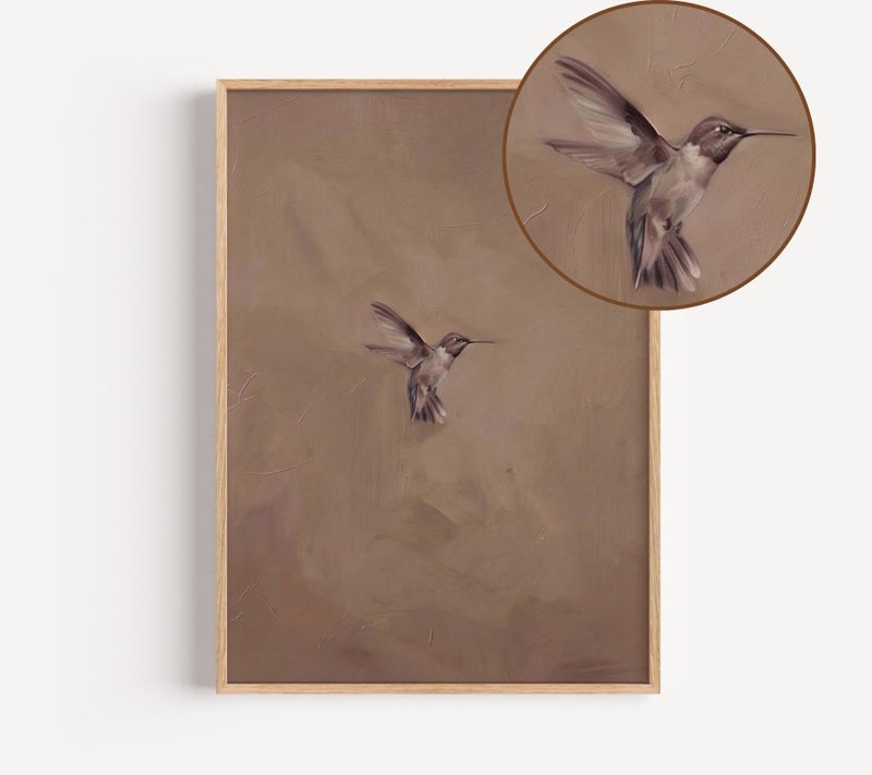 TNESSENTIAL Set of 2 Wabi Sabi Hummingbird Prints, Brown Japandi Bird Wall Art, Framed Luxurious Posters for Bedroom, Above Bed Art - Image 5