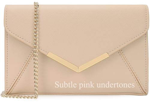 DEXMAY DM DEXMAY Women Envelope Clutch Faux Saffiano Leather Evening Handbag Foldover Clutch Bag Formal Dressy Purse Nude - Image 2