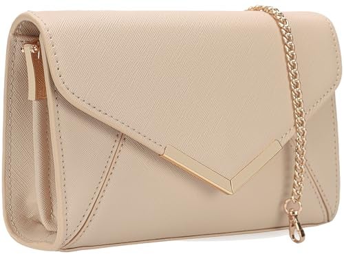 DEXMAY DM DEXMAY Women Envelope Clutch Faux Saffiano Leather Evening Handbag Foldover Clutch Bag Formal Dressy Purse Nude - Image 1