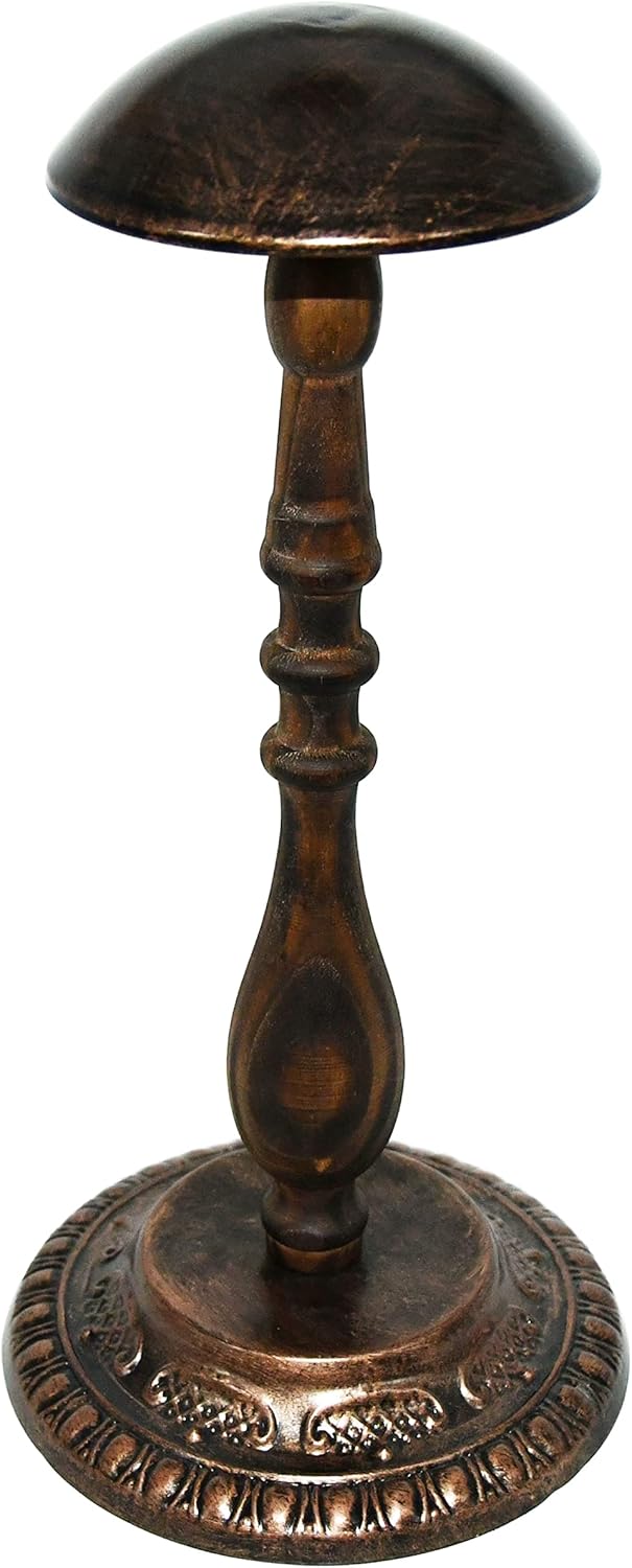 Owlgift Tabletop Hat Stand Vintage Style Dome Shaped Bronze Metal  Rustic Brown Wood Stem Hat RackRig Holder Display - Image 4