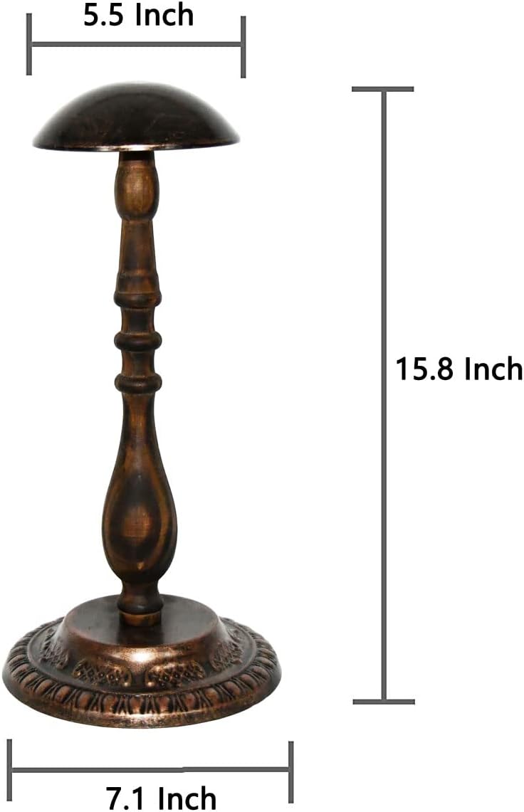 Owlgift Tabletop Hat Stand Vintage Style Dome Shaped Bronze Metal  Rustic Brown Wood Stem Hat RackRig Holder Display - Image 5