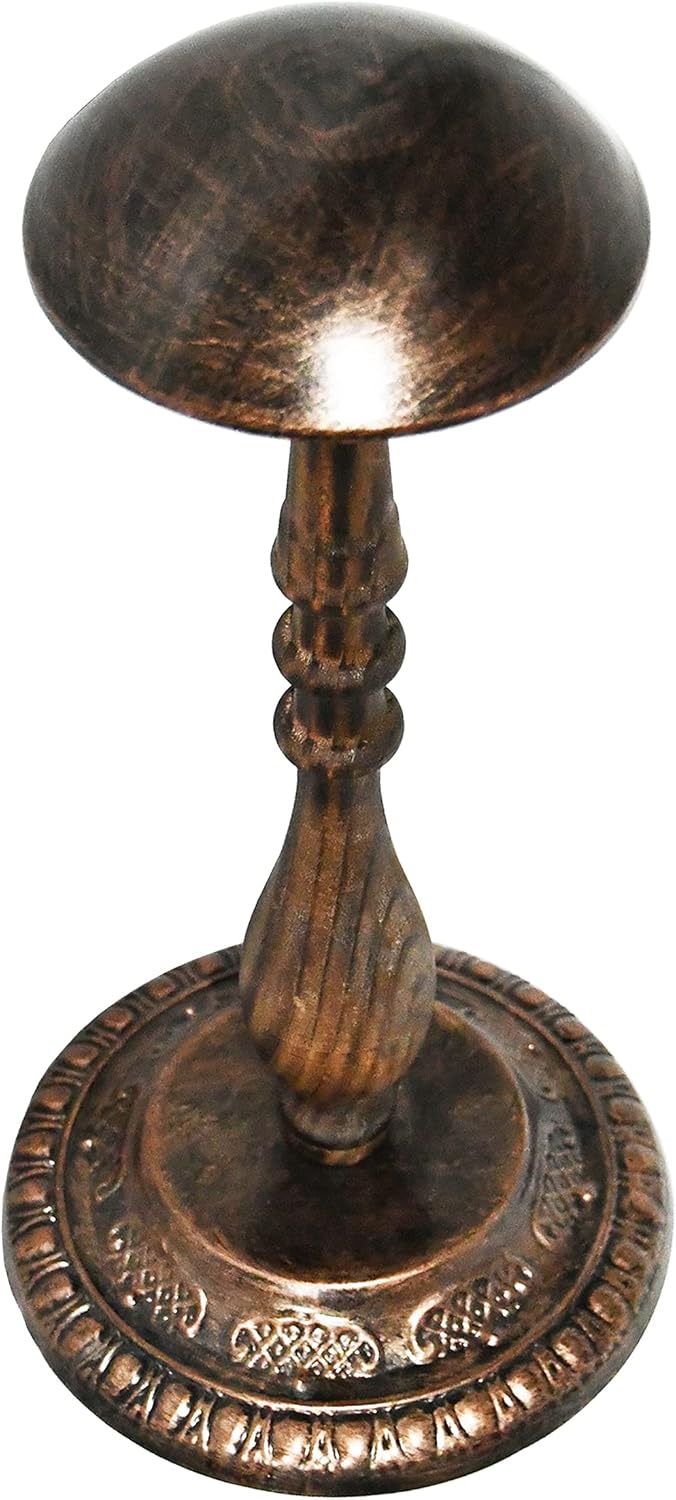 Owlgift Tabletop Hat Stand Vintage Style Dome Shaped Bronze Metal  Rustic Brown Wood Stem Hat RackRig Holder Display - Image 3
