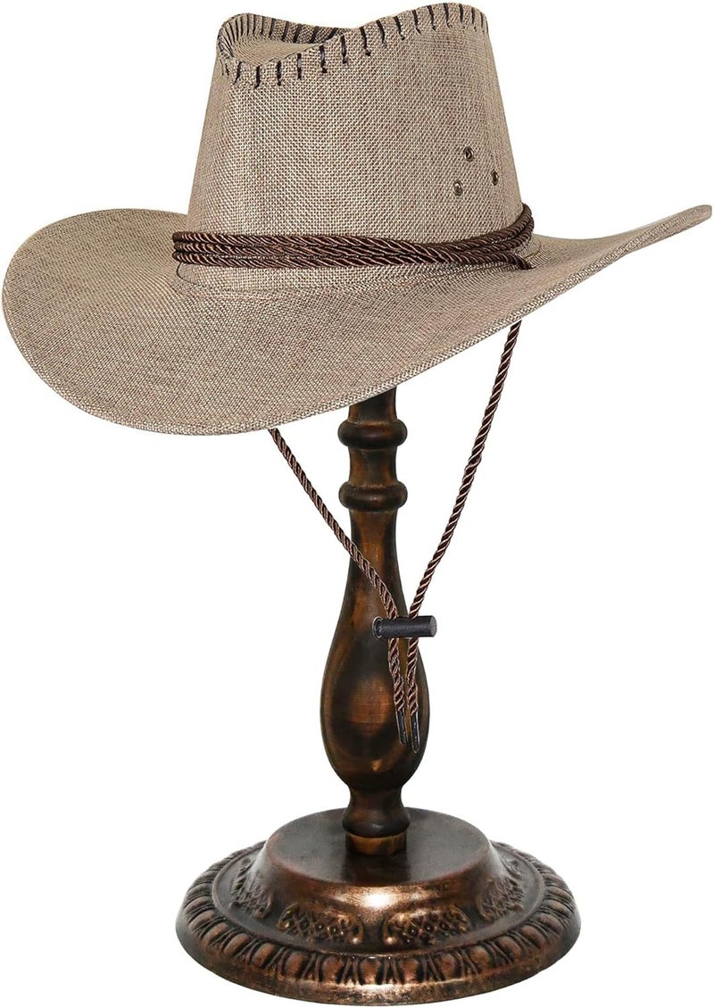 Owlgift Tabletop Hat Stand Vintage Style Dome Shaped Bronze Metal  Rustic Brown Wood Stem Hat RackRig Holder Display - Image 2