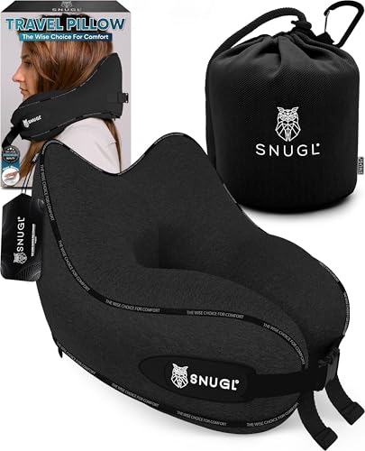 SNUGL Travel Pillow – Neck Pillow Airplane, Travel Pillows for Airplanes, Neck Pillows Memory Foam – Road Trip Essentials for Adults – Traveling Essentials - Gifts for Travelers Men & Women - Image 1