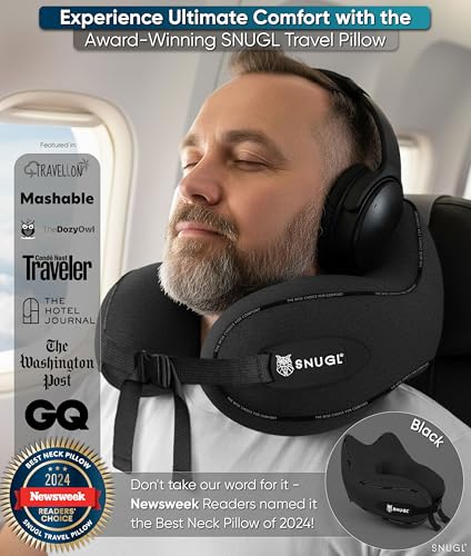 SNUGL Travel Pillow – Neck Pillow Airplane, Travel Pillows for Airplanes, Neck Pillows Memory Foam – Road Trip Essentials for Adults – Traveling Essentials - Gifts for Travelers Men & Women - Image 2