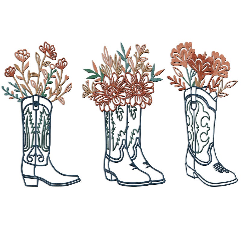 Otoolling 3 Pcs Metal Cowboy Flowers Wall Arts Vintage Western Wall Decor for Living Room Bathroom Bedroom Dining Room Housewarming Gifts(Cowboy Boots,Turquoise) - Image 1